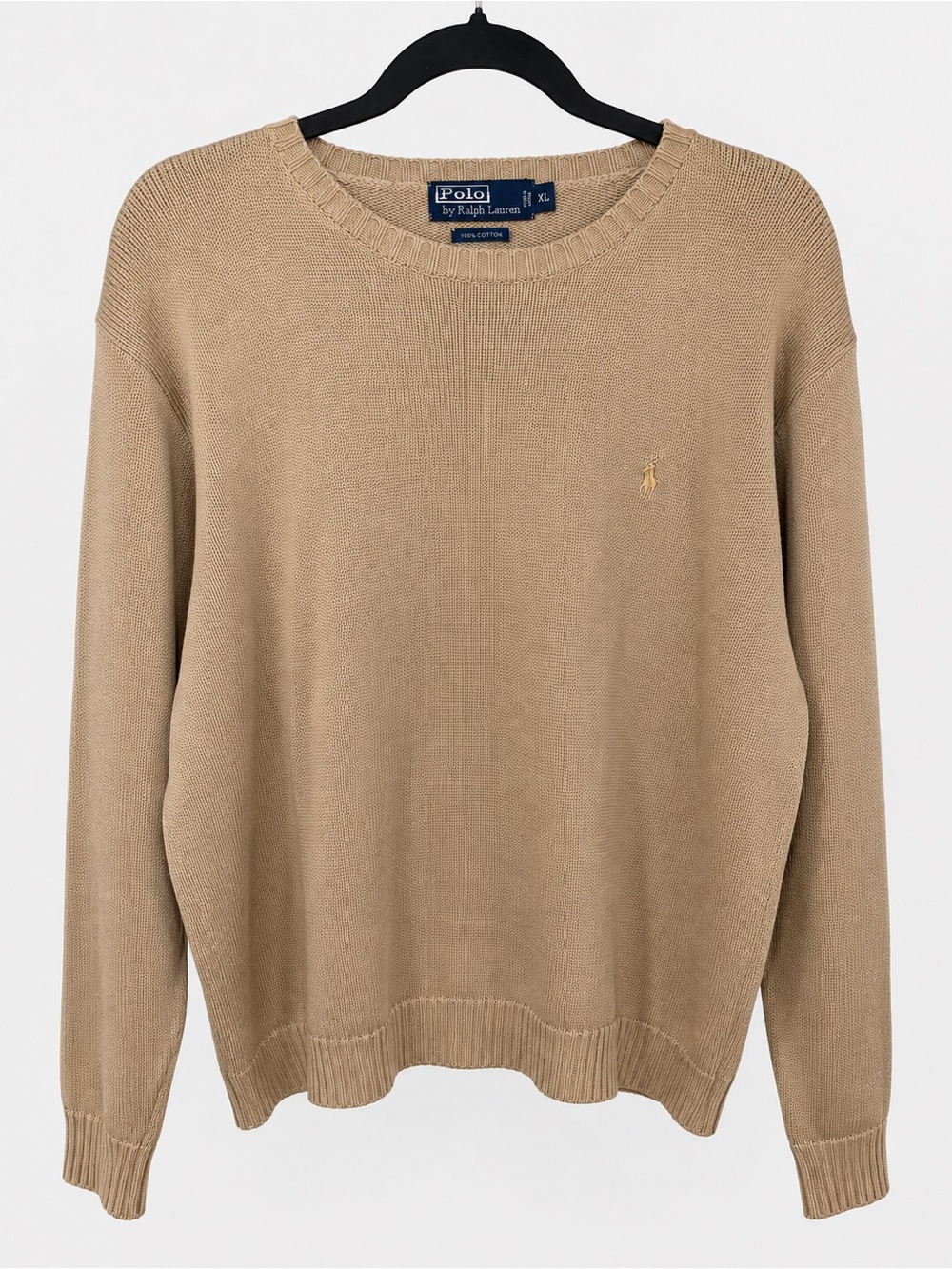 Polo Ralph Lauren Men’s XL Tan Cotton Cashmere Crewneck Sweater Pony Logo